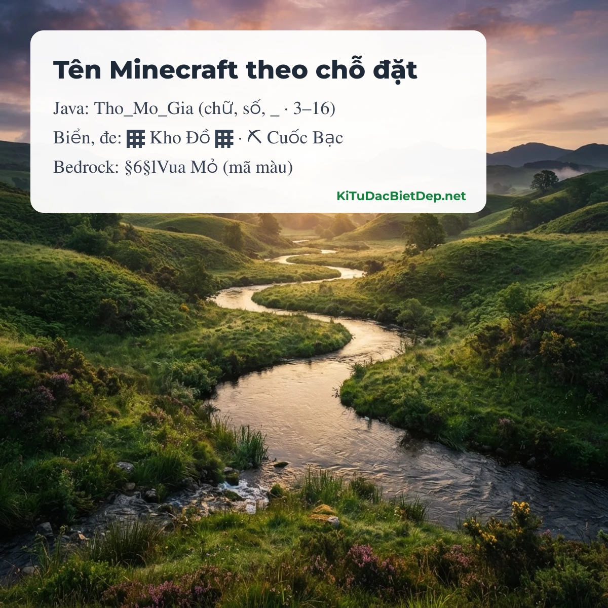 Tên Minecraft theo chỗ đặt: tài khoản Java, biển, đe, Bedrock